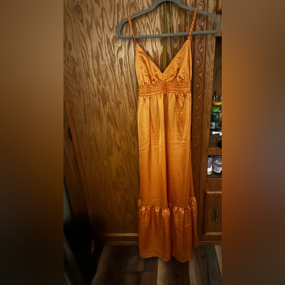 orange midi silk dress